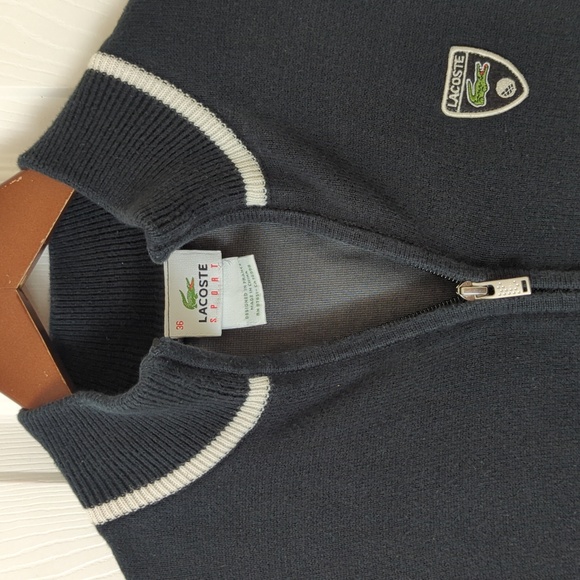 Lacoste Sport Lightweight Knit Full Zip Mock Neck Lined Golf Jacket Black 36 S - Picture 2 of 11